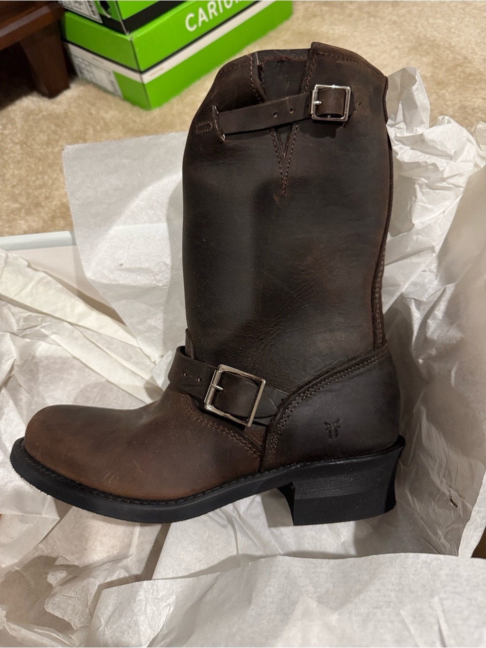 Frye Deep Brown Leather Mid-Calf 12R Engineer Boots - Picture 2 of 6